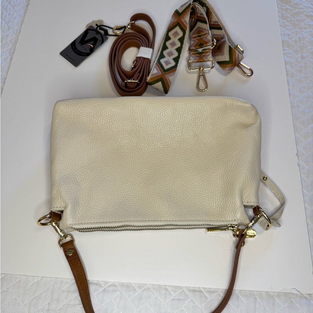 Valentina Cream Pebbled Leather Triple Compartment - Picture 7 of 10